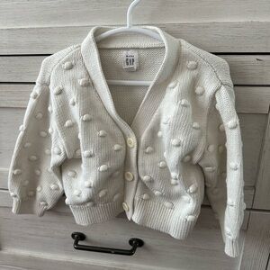 Baby GAP Ivory Knit Cardigan with Pom Pom Accents Size 18-24 months